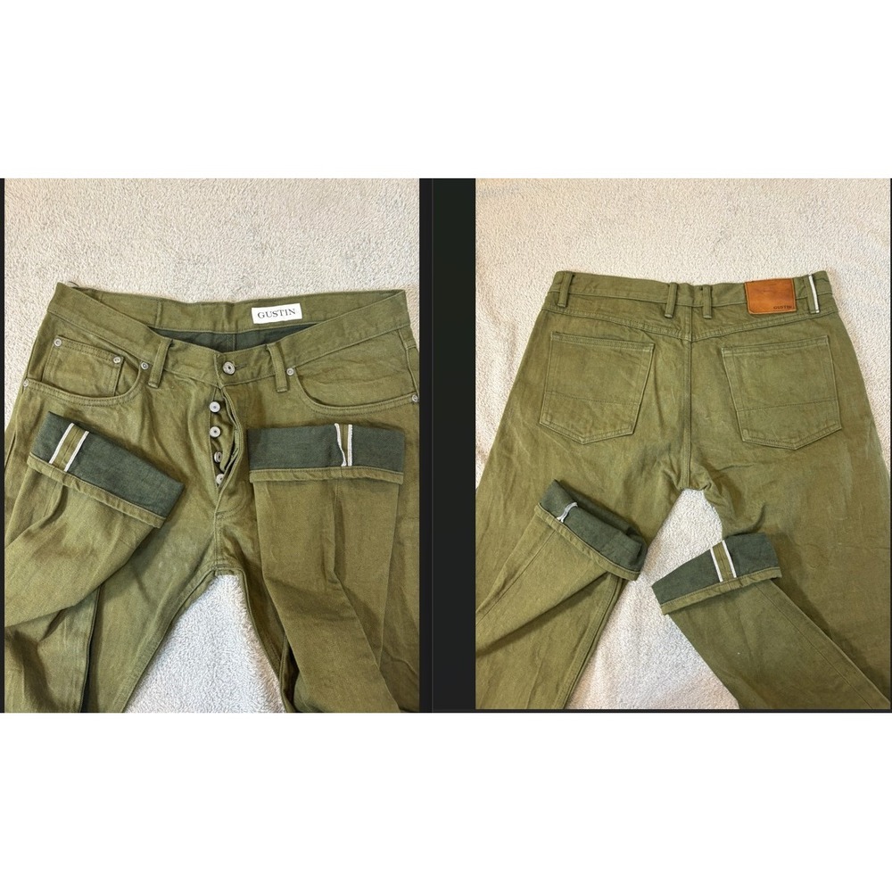 Gustin #159 Japan Olive Limited Run 12.5oz Selvedge Jeans Men 37x35 Skinny USA